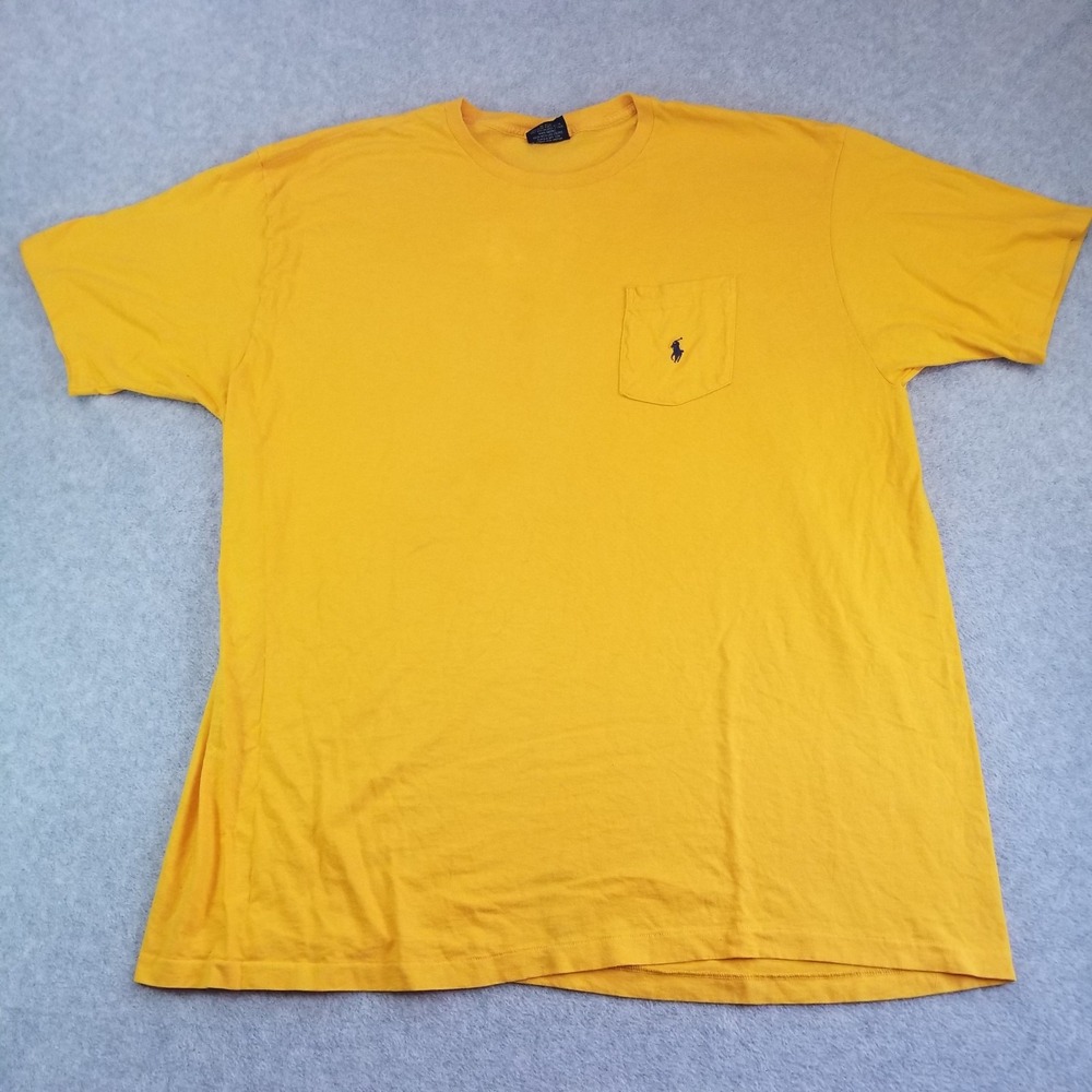 VTG Polo Ralph Lauren Shirt Mens XL Yellow Single Stitch Pocket T-Shirt 90s USA